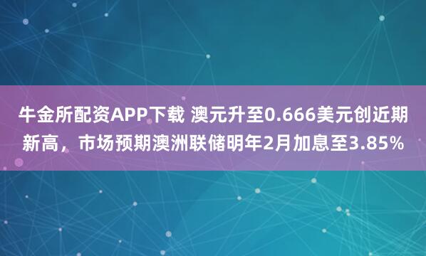 牛金所配资APP下载 澳元升至0.666美元创近期新高，市场预期澳洲联储明年2月加息至3.85%